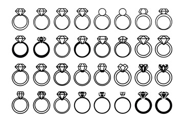 Collection of thirty minimalist black and white vector icons for diverse applications