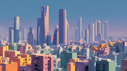 Obraz premium Gentrification Represented as a Wave of Modern Architecture Erasing a Colorful Neighborhood