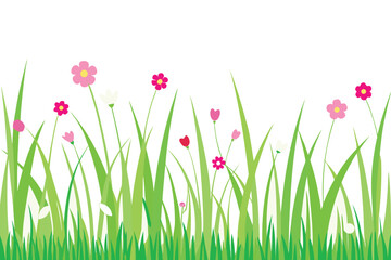 Fototapeta premium Simple vector illustration of a grassy landscape with blue sky