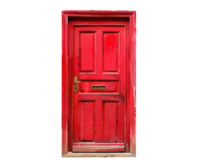 red wooden door isolated on white or transparent png