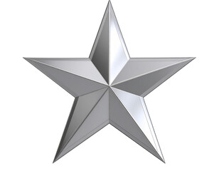 Obraz premium 3D Silver Metallic Star with Glossy Finish and Soft Shadows, Front View, Transparent Background