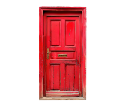 red wooden door isolated on white or transparent png