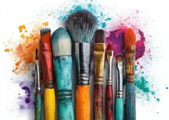 Obraz premium Colorful paintbrushes and vibrant splatters
