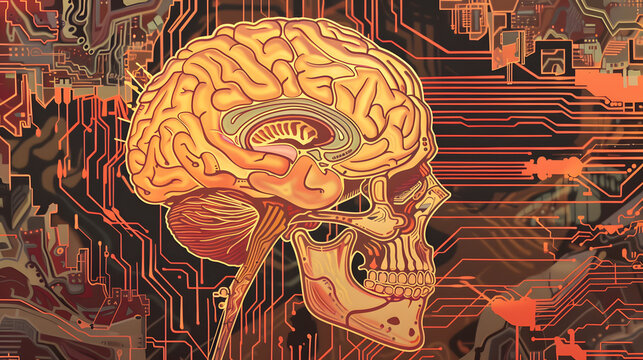 A stylized illustration of a brain and circuit board, Programmer Day - Powered by Adobe