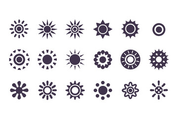 Sun silhouette icon set. Collection of simple vector sun shapes and graphic elements isolated on a white background.