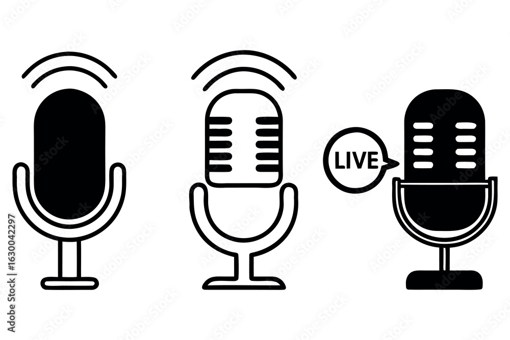 Poster three distinct line art icons representing different abstract concepts
