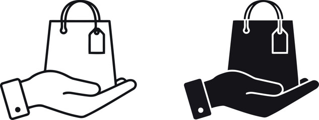Hand holding shopping bag icon purchase delivery symbol