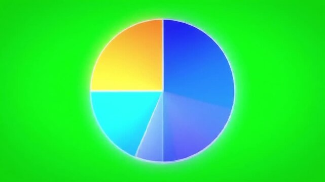 A vibrant, circular chart divided into four distinct color segments, isolated against a bright green backdrop, radiating a soft glow