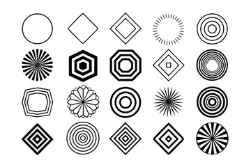 Collection of 24 minimalist geometric shapes and patterns