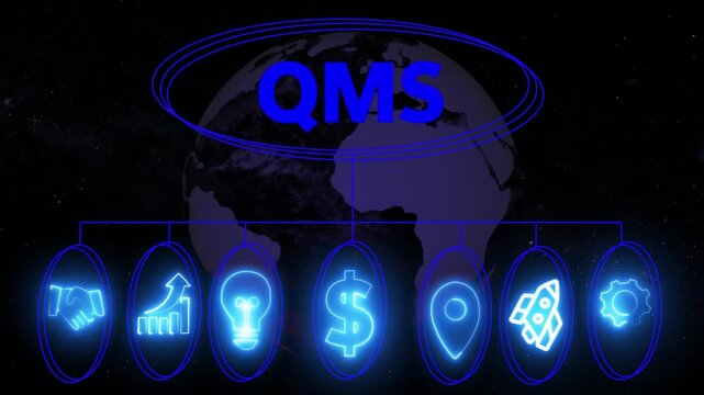 Quality management system business and industrial technology concept. QMS , business insights from large data sets. Animated data analytics banner web icons isolated on transparent background