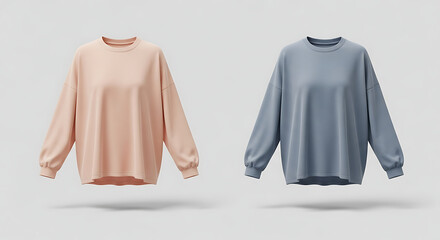Stylish Sweatshirt Mockup Display Peach and Blue Crewneck Designs for Fashion Branding