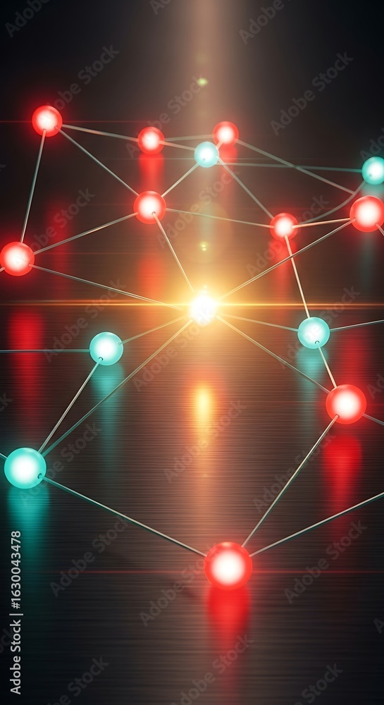 Poster Illuminated Network Connections Illustrating Global Data Exchange and Digital Communication Flows