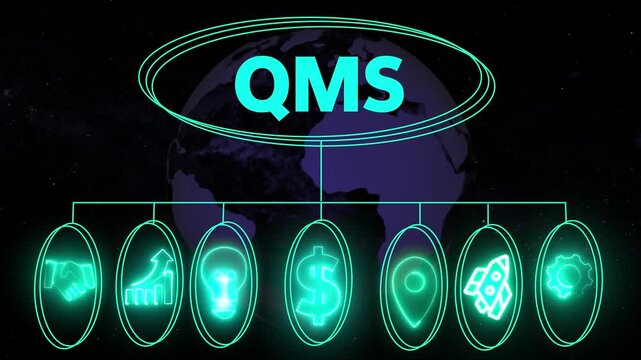 Quality management system business and industrial technology concept. QMS , business insights from large data sets. Animated data analytics banner web icons isolated on transparent background
