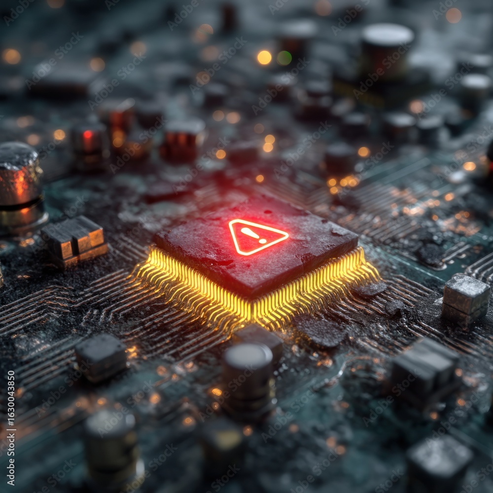 Aufkleber error warning on processor chip