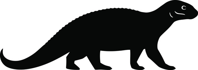 Vector art of silhouette vector illustration of a lizard walking gracefully showcasing its reptilian features and prehistoric charm in a simple design