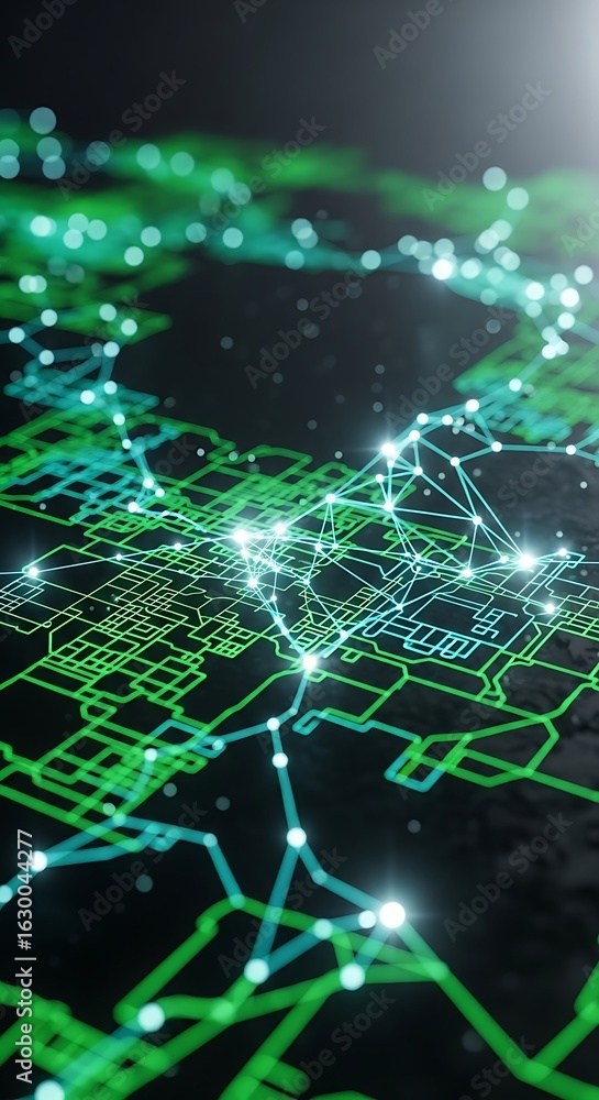 Poster abstract digital network connections illustrating global data flow and communication pathways
