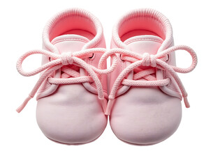 Soft pink baby booties with tied laces isolated on a transparent background leather