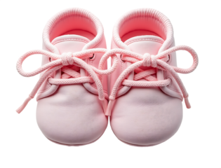 Soft pink baby booties with tied laces isolated on a transparent background leather