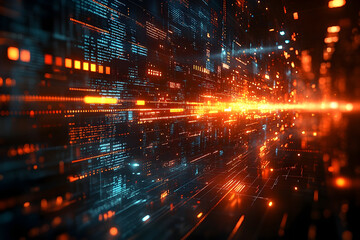 Fototapeta premium Glowing digital data stream abstract futuristic technology background