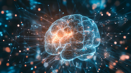 Abstract representation of AI neural networks linked, Robot program trading