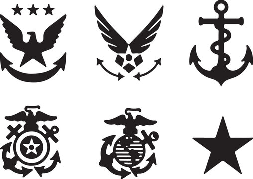 US Military Insignia and Symbols: Army, Navy, Air Force, Marine Corps emblems