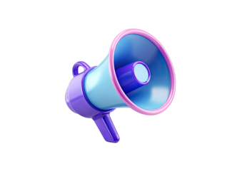 3D rendered megaphone, light blue and purple