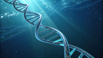 Dna helix structure with blue background, representing science, biology, and medical research advancements