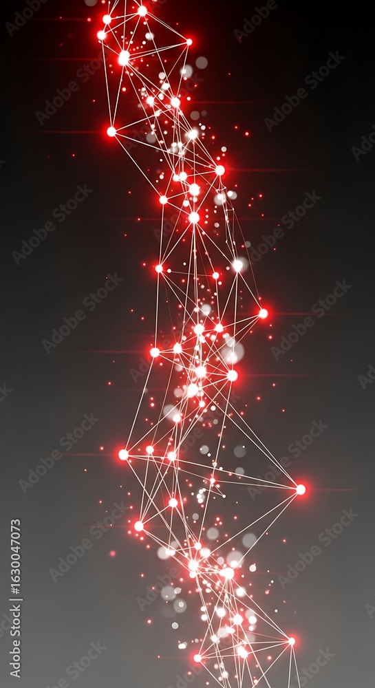 Poster vibrant red digital network connects through abstract futuristic data stream background