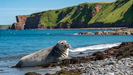 grey seal wildlife Helgoland 4K. AI generated image. unique.
