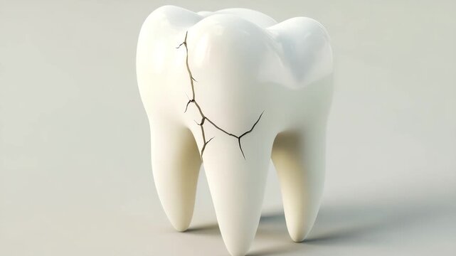 Cracked tooth with visible fracture lines on white enamel surface close up showing dental damage and oral health issues highlighting fracture and enamel damage for dental care