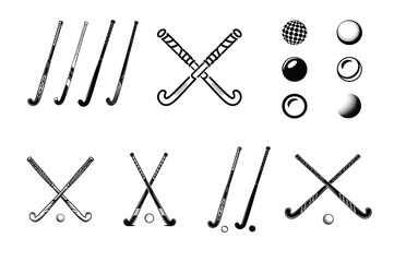Field Hockey Stick and Ball Vector Set