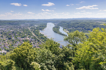The Rhine with Bad Honnef, Grafenwerth Island and Nonnenwerth Island seen from the Drachenfels