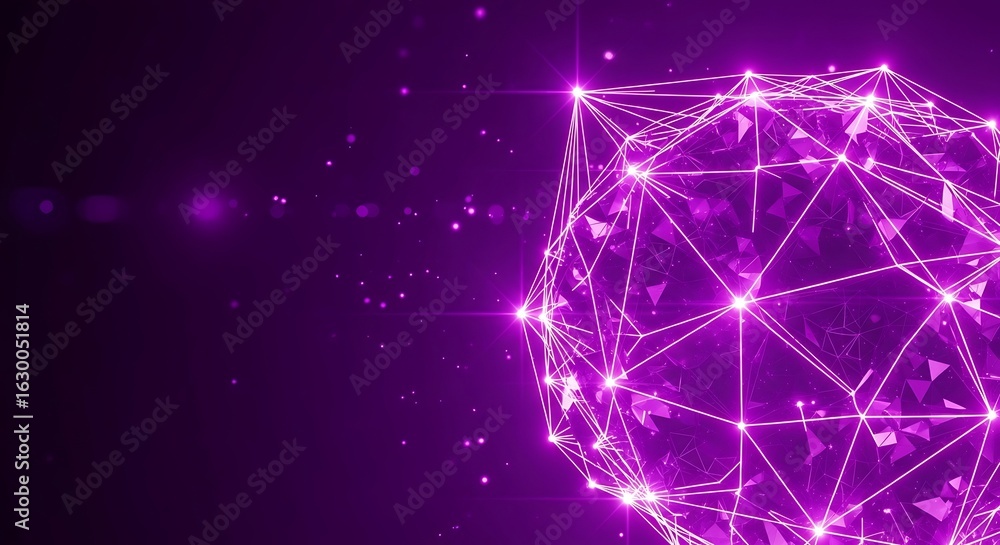 Poster abstract futuristic digital network sphere with glowing nodes and connecting lines creating a comple