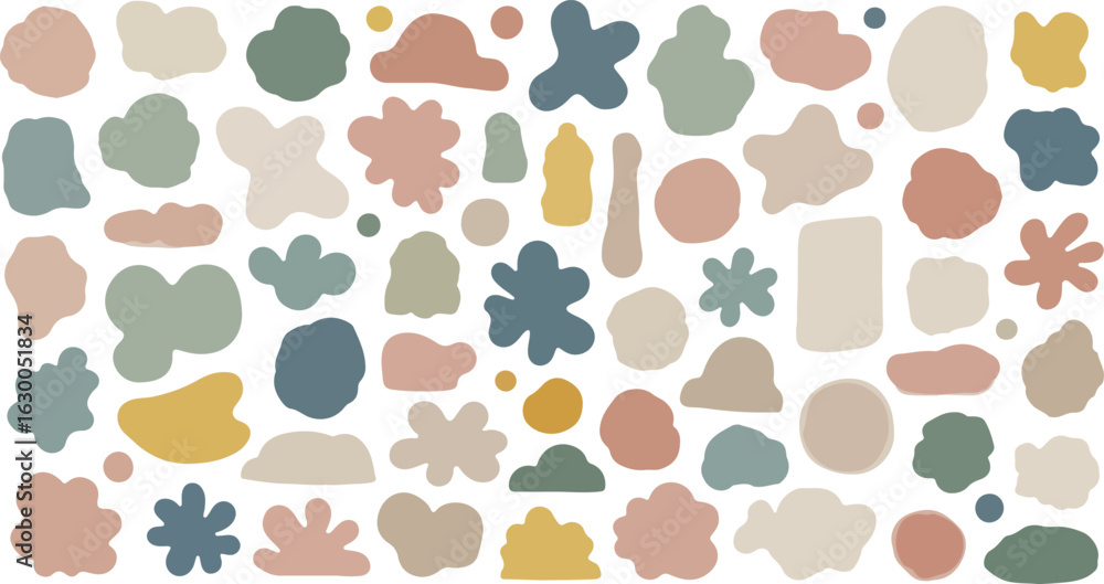 Poster collection of abstract organic shapes and blobs in pastel colors