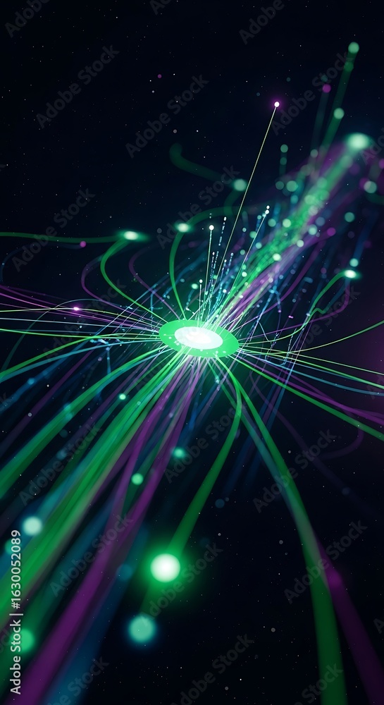 Poster abstract network of glowing energy lines expanding from a central light source