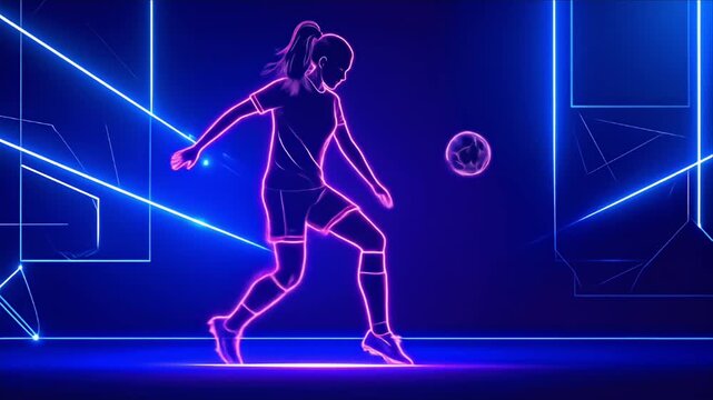 Female soccer player neon silhouette