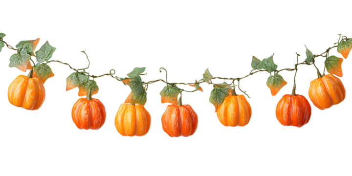 Halloween festive garland of pumpkins isolated on a white background. Getting ready for a Halloween party. Celebrate a fun Halloween in the fall.