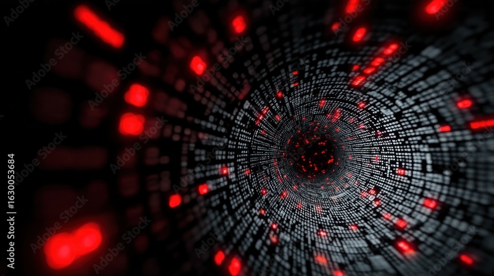 Poster digital data tunnel with red highlights