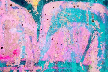 Abstract grunge texture with pastel pink, teal colors. Modern 80s, 90s aesthetic, paint splatter effect, urban decay style. Background, digital art, creative banner, retro visuals.