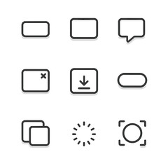 Shadow Effect Icons. Outline icon set of shadow effects in UI: shadow button, shadow card, shadow popup, shadow modal, shadow