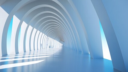 Abstract Curved Tunnel Architecture - Blue Gradient