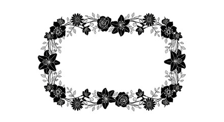 Vector grunge floral frame with butterflies and leaves silhouette, vintage floral border design with textured black pattern