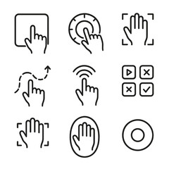 Obraz premium Gesture Control Icons. Outline icon set of gesture control UI elements: gesture pad, control wheel, hand tracking, motion path,