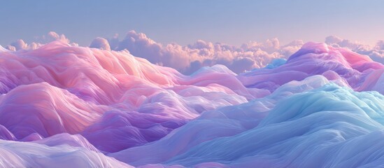 Abstract pastel waves with textured clouds under a soft, diffused sky
