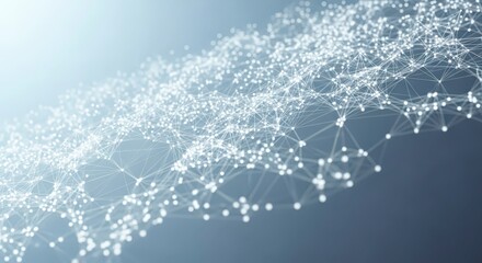 Abstract White Network Connecting Dots on Blue Gradient Background