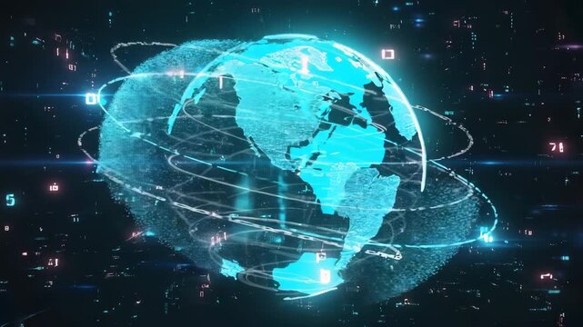Decentralized Blockchain Network with Glowing Nodes and Digital Globe &ndash; Futuristic Data Technology 4K