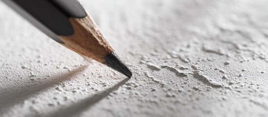 Sharp pencil point about to write on a rough, white textured surface