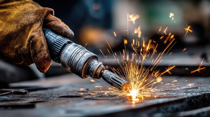 A close-up shot of welding tool used to dismantle a junk car