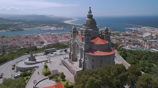 Aerial footage of Basilica da Santa Lucia at Monte Santa Lucia, Viana do Castelo ,North Portugal.
