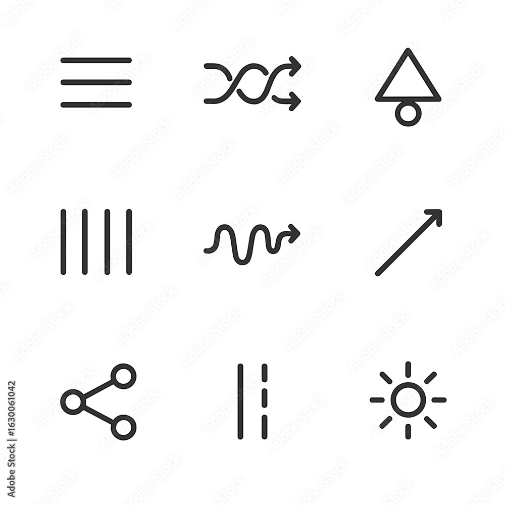 Poster design principles icons. outline icon set of line concepts in design: alignment, flow, balance, rhyt